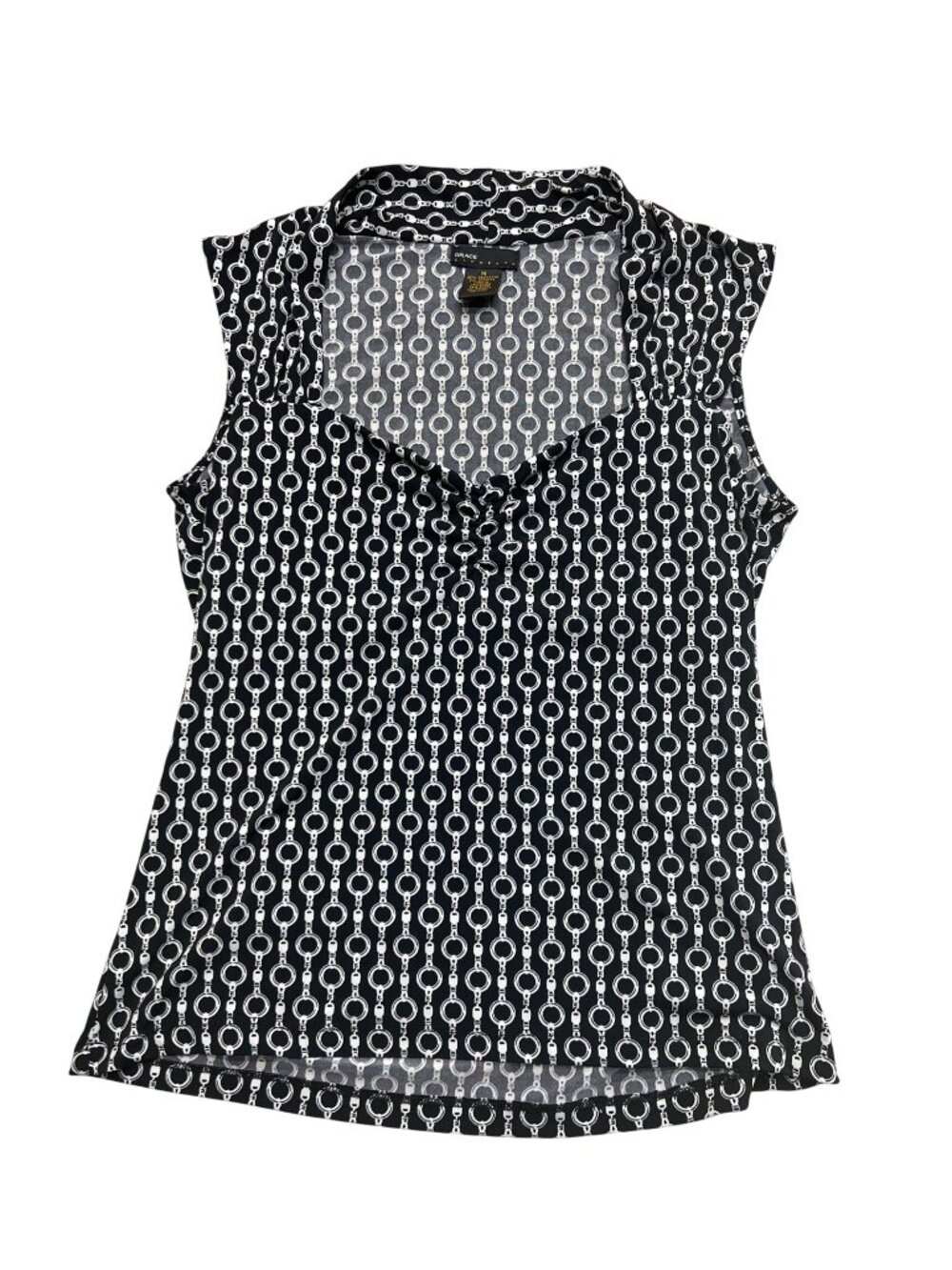 Grace Elements Sleeveless Blouse Shirt Princess Black White Stretch Knit Medium